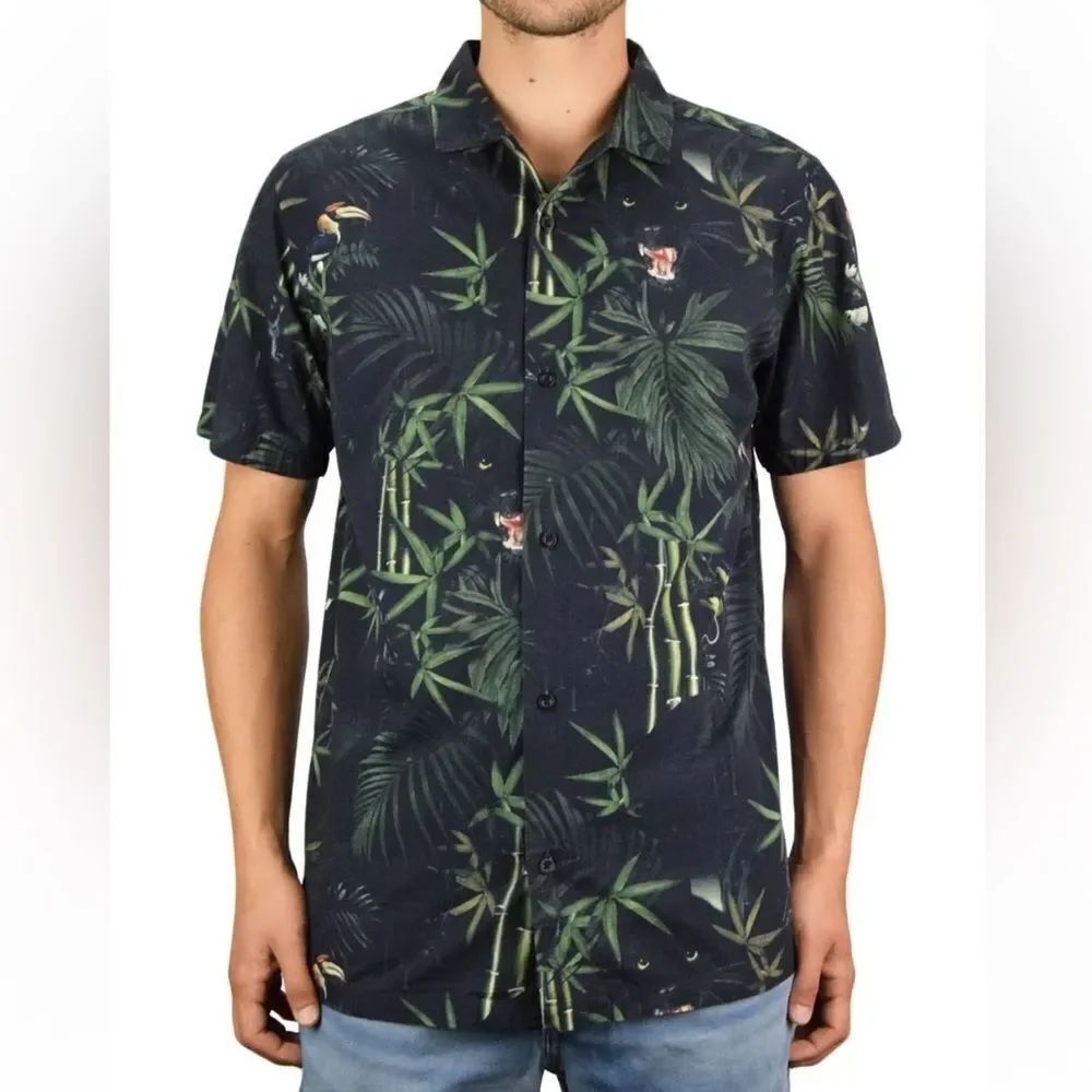 Roark Revival Jungle Attack Panther Casual button down Shirt men's S